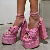 LBSFY  -  Luxury Bow Ankle Strappy Super High Heels Glitter Bling Sequin Open Toe Sandals Women Stripper Shoes Party Bridal Shoes Design